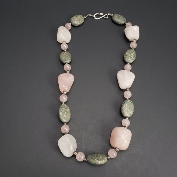 ROSE QUARTZ and Natural Stone Statement Necklace - Picture 2 of 5